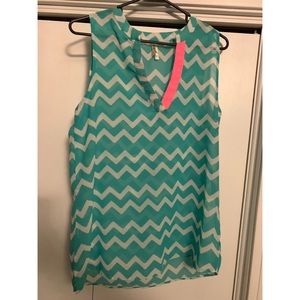Teal, white, pink chevron sheer tank top